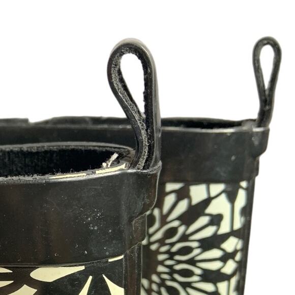 Capelli New York Women Sz 8 Tall Rain Boots Black White Floral Design Block Heel - Picture 6 of 12